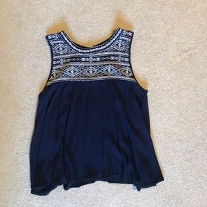Flowy Lightweight Navy Tank Top with White Detail